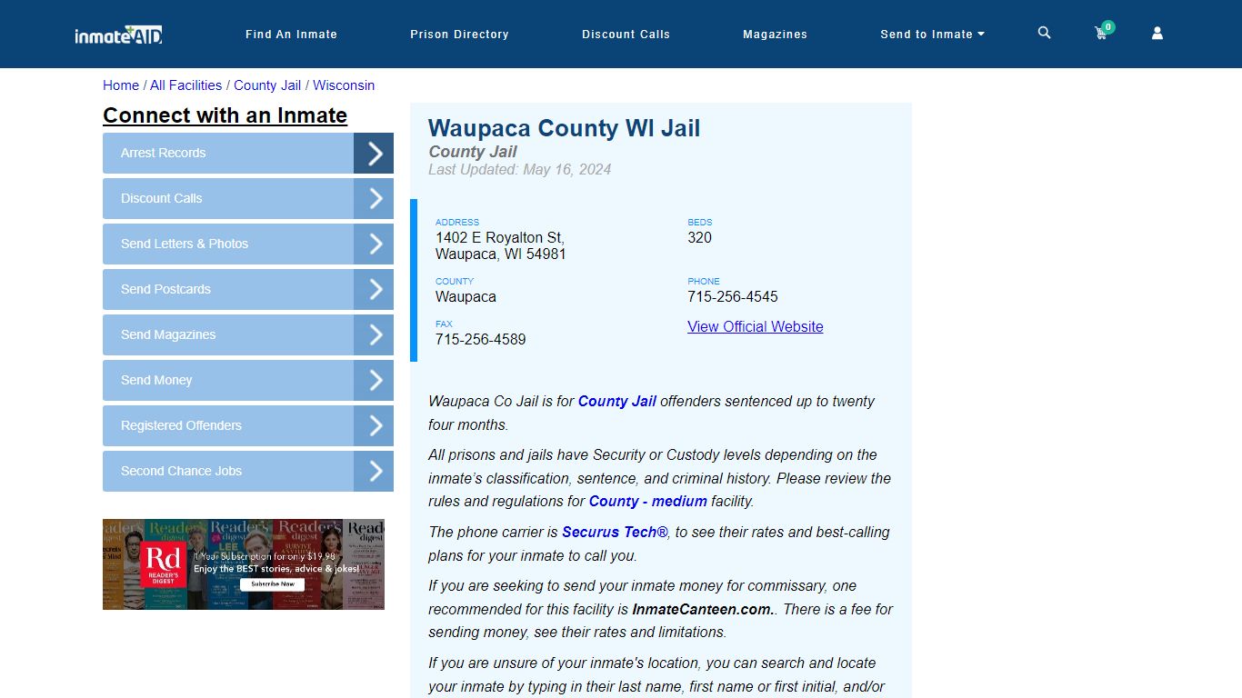 Waupaca County WI Jail - Inmate Locator