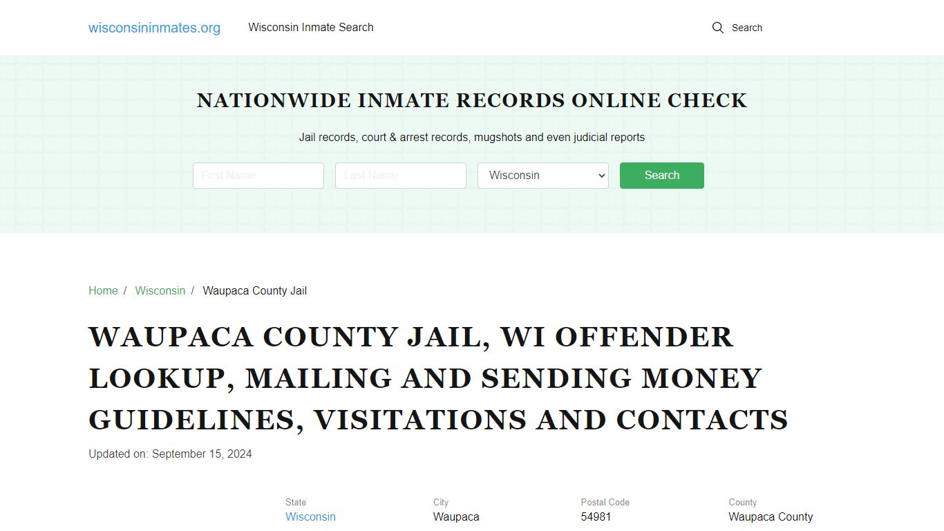 Waupaca County Jail, WI: Inmate Search Options, Visitations, Contacts