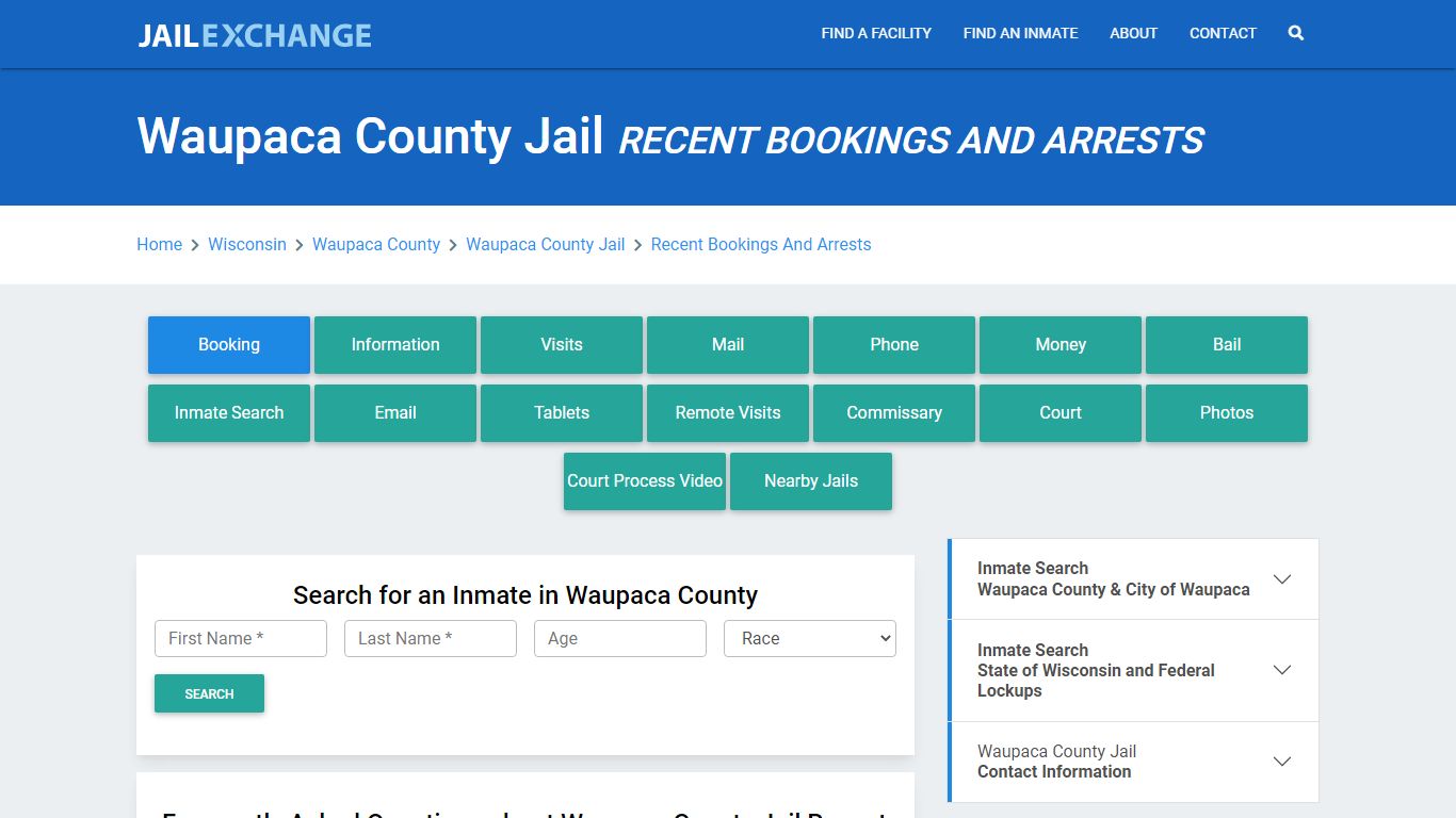 Waupaca County Jail Recent Bookings And Arrests - Jail Exchange