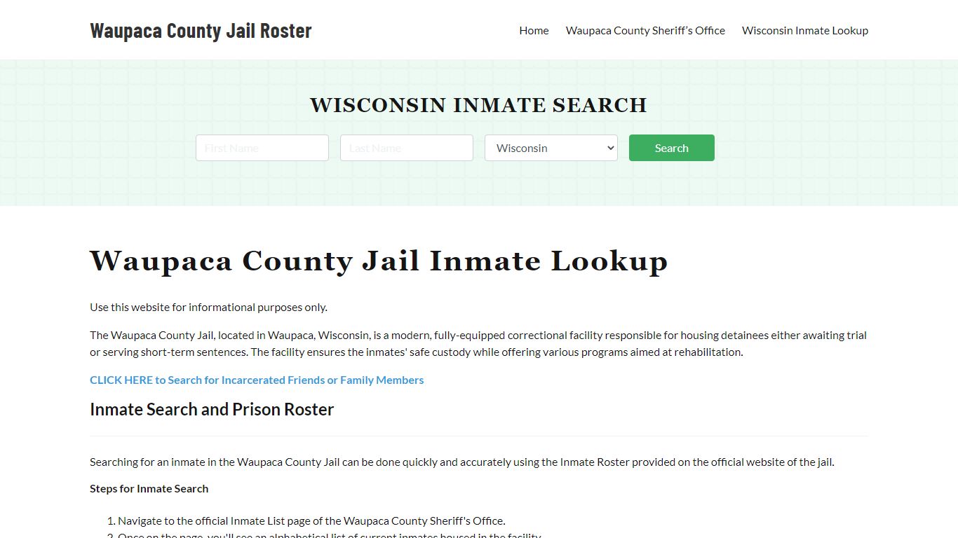 Waupaca County Jail Roster Lookup, WI, Inmate Search