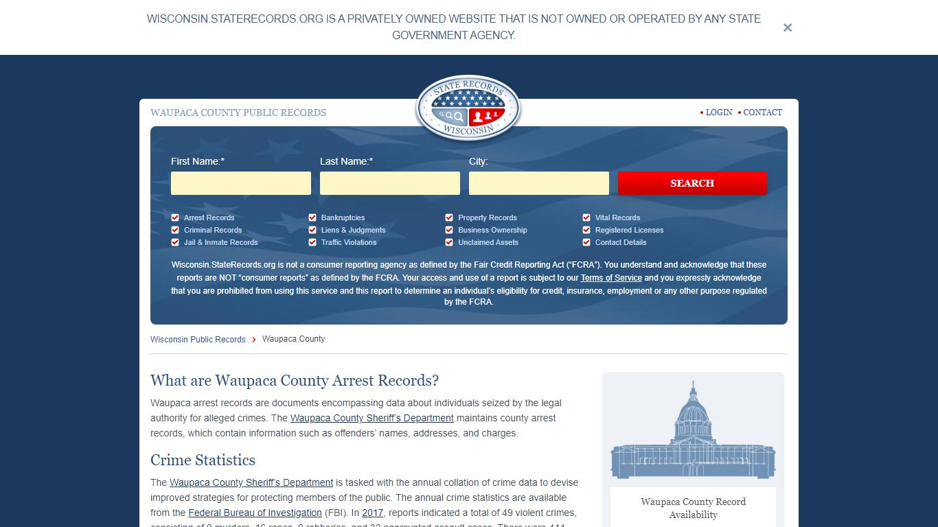 Waupaca County Arrest, Court, and Public Records | StateRecords.org